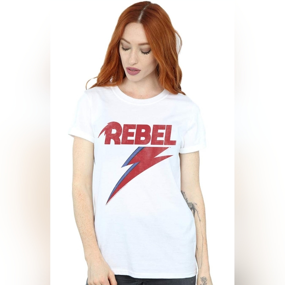 David Bowie Women's Distressed Rebel Boyfriend Fit T-Shirt Size L - Picture 1 of 6